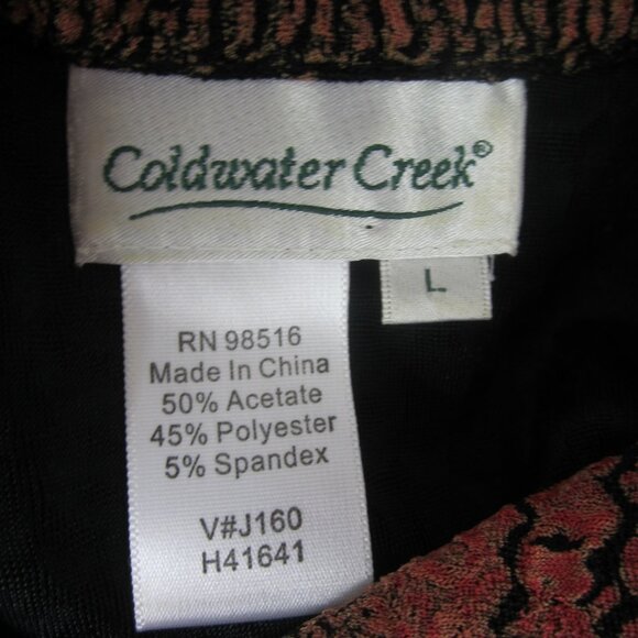 Coldwater Creek Women L Orange Blue Stretch Knit Long Sleeve Button  Shirt - Picture 5 of 13